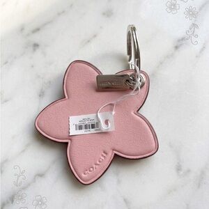 Coach Pink Leather Flower Keychain NWT